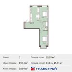 Планировка 2-комнатной квартиры, 69,34 м2