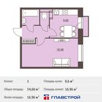 Планировка 1-комнатной квартиры, 34,68 м2