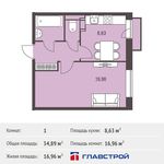Планировка 1-комнатной квартиры, 34,89 м2