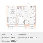 Планировка 3-комнатной квартиры, 65,42 м2