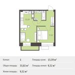Планировка 1-комнатной квартиры, 35,02 м2