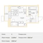 Планировка квартиры студии, 21,98 м2