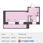 Планировка квартиры студии, 26,4 м2