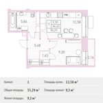 Планировка 1-комнатной квартиры, 35,29 м2