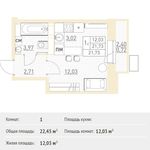 Планировка квартиры студии, 22,45 м2