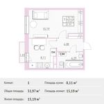 Планировка 1-комнатной квартиры, 31,97 м2