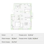 Планировка 2-комнатной квартиры, 58,36 м2
