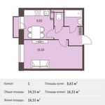 Планировка 1-комнатной квартиры, 34,35 м2