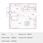 Планировка 1-комнатной квартиры, 33,85 м2