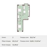 Планировка 2-комнатной квартиры, 65,11 м2