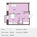 Планировка 1-комнатной квартиры, 33,81 м2