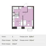 Планировка 1-комнатной квартиры, 31,74 м2