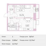 Планировка 1-комнатной квартиры, 32,98 м2