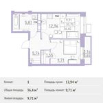 Планировка 1-комнатной квартиры, 36,4 м2