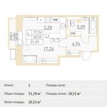 Планировка квартиры студии, 31,29 м2