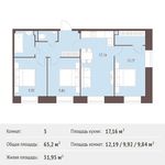 Планировка 3-комнатной квартиры, 65,2 м2