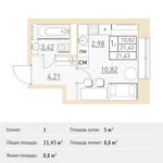 Планировка квартиры студии, 21,43 м2