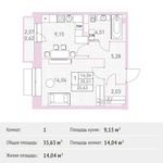 Планировка 1-комнатной квартиры, 35,63 м2