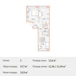 Планировка 2-комнатной квартиры, 47,7 м2