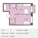 Планировка 1-комнатной квартиры, 37,32 м2