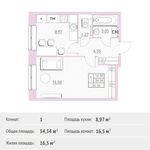Планировка 1-комнатной квартиры, 34,34 м2