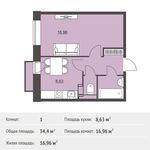 Планировка 1-комнатной квартиры, 34,4 м2