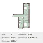 Планировка 2-комнатной квартиры, 67,1 м2