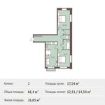 Планировка 2-комнатной квартиры, 66,4 м2