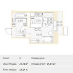 Планировка квартиры студии, 22,23 м2