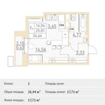 Планировка квартиры студии, 26,44 м2