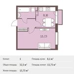 Планировка 1-комнатной квартиры, 32,5 м2