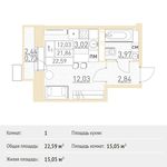 Планировка квартиры студии, 22,59 м2