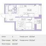 Планировка 1-комнатной квартиры, 38,73 м2