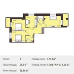 Планировка 3-комнатной квартиры, 65,6 м2