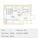 Планировка квартиры студии, 21,45 м2