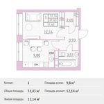 Планировка 1-комнатной квартиры, 31,43 м2