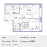 Планировка 1-комнатной квартиры, 38,17 м2