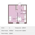 Планировка 1-комнатной квартиры, 34,93 м2