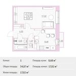 Планировка 1-комнатной квартиры, 34,87 м2