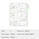 Планировка 2-комнатной квартиры, 55,87 м2