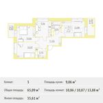 Планировка 3-комнатной квартиры, 65,09 м2