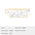 Планировка квартиры студии, 23,26 м2