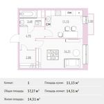 Планировка 1-комнатной квартиры, 37,27 м2