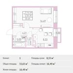 Планировка 1-комнатной квартиры, 33,65 м2
