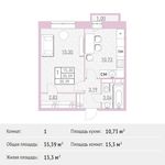 Планировка 1-комнатной квартиры, 35,39 м2