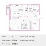 Планировка 1-комнатной квартиры, 37,36 м2