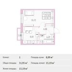 Планировка 1-комнатной квартиры, 31,95 м2