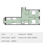 Планировка 2-комнатной квартиры, 62,3 м2