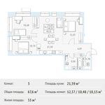 Планировка 3-комнатной квартиры, 67,6 м2