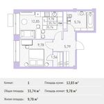 Планировка 1-комнатной квартиры, 35,74 м2